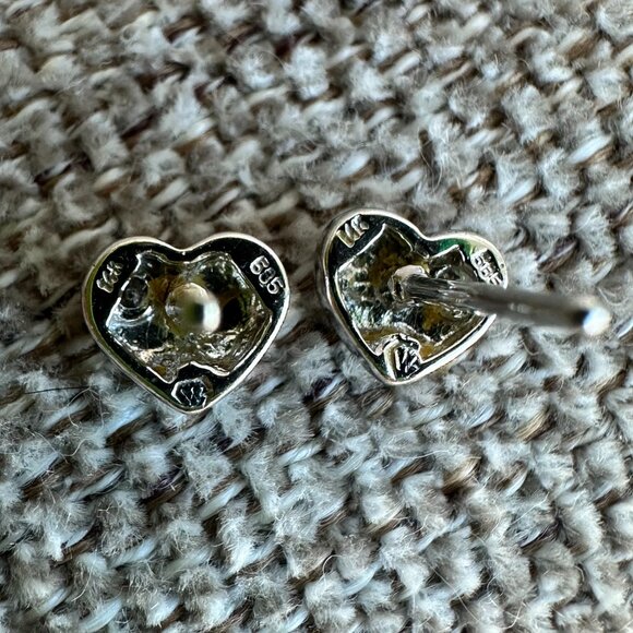 14K White Gold Diamond Accent Heart Stud Earrings - Picture 4 of 4